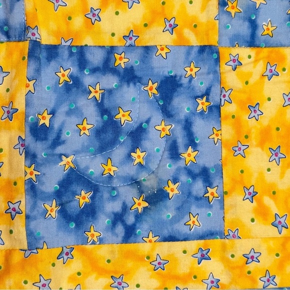 Handcrafted Patchwork Baby Quilt Star Pattern Two Sided Yellow & Blue Unisex - Picture 6 of 15